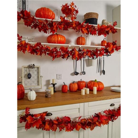 6PCS Artificial Maple Leaf Garland - 5.6Ft Autumn Red Fall Decor - Picture 4 of 8